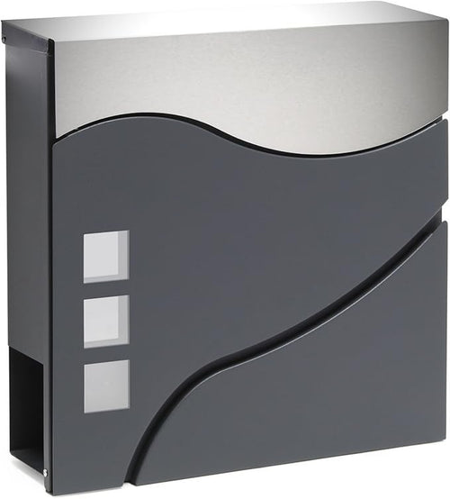 Modern Wall Mounted Letterbox with Newspaper Compartment Lockable Steel