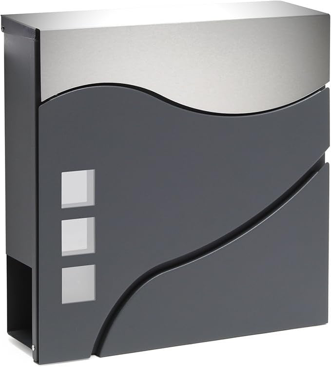 Modern Wall Mounted Letterbox with Newspaper Compartment Lockable Steel
