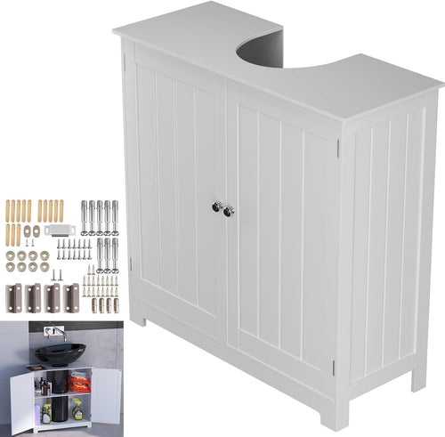 White Under Sink Bathroom Cabinet – Waterproof Storage Cupboard 60x30x60cm