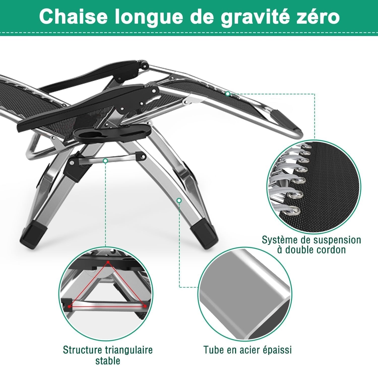 Zero Gravity Recliner Chair Cushioned Lounger Garden Patio Foldable 200KG