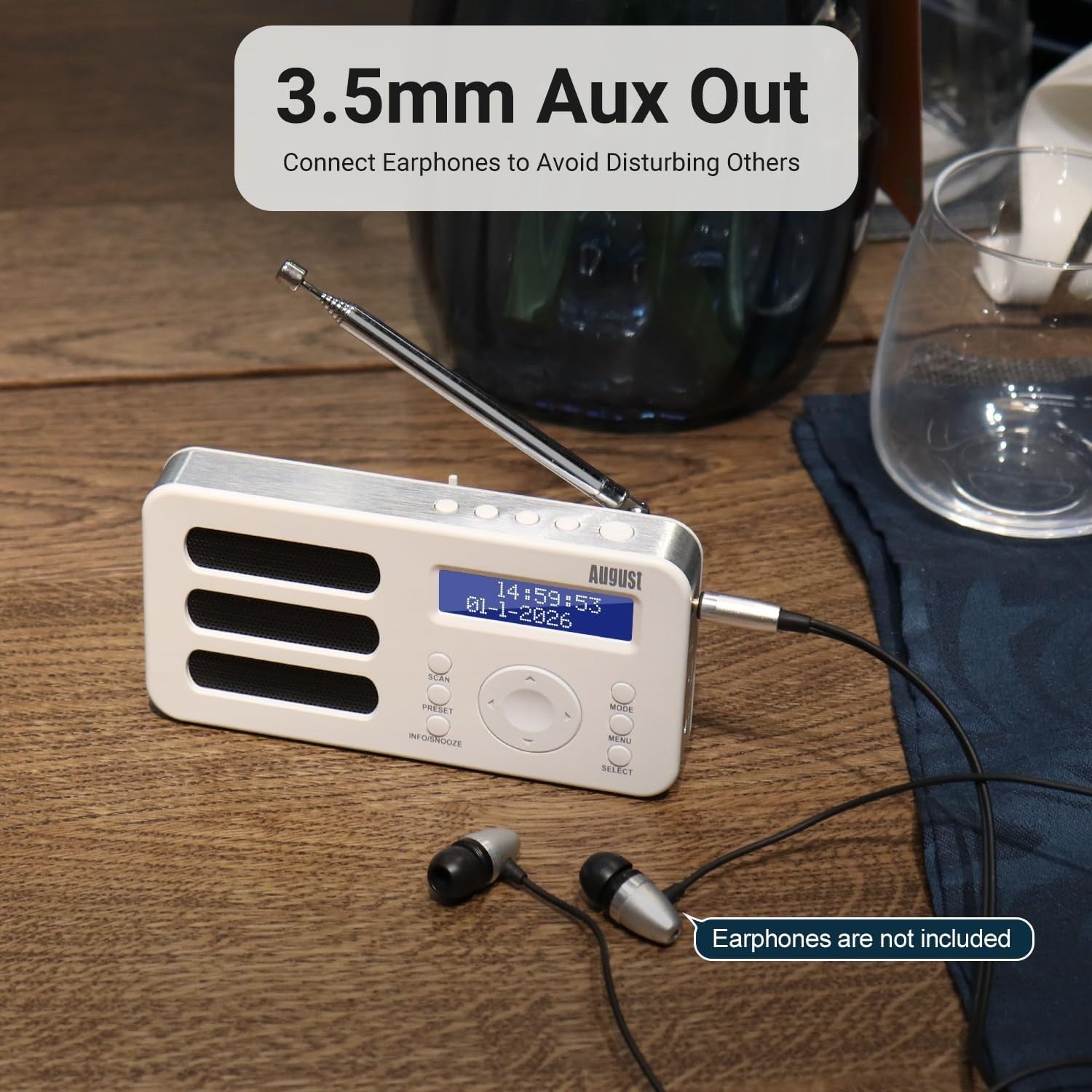 Portable DAB/DAB+/FM Digital Radio with Alarm, Rechargeable & AUX