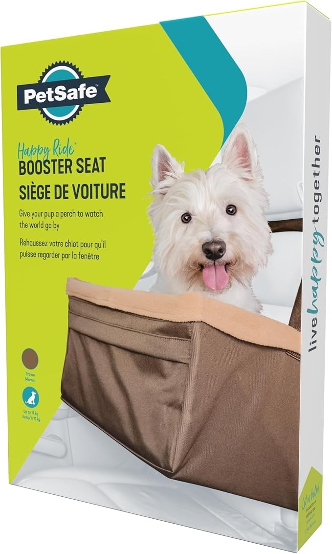 Dog Booster Car Seat Elevated Pet Travel Seat Washable Fleece Brown