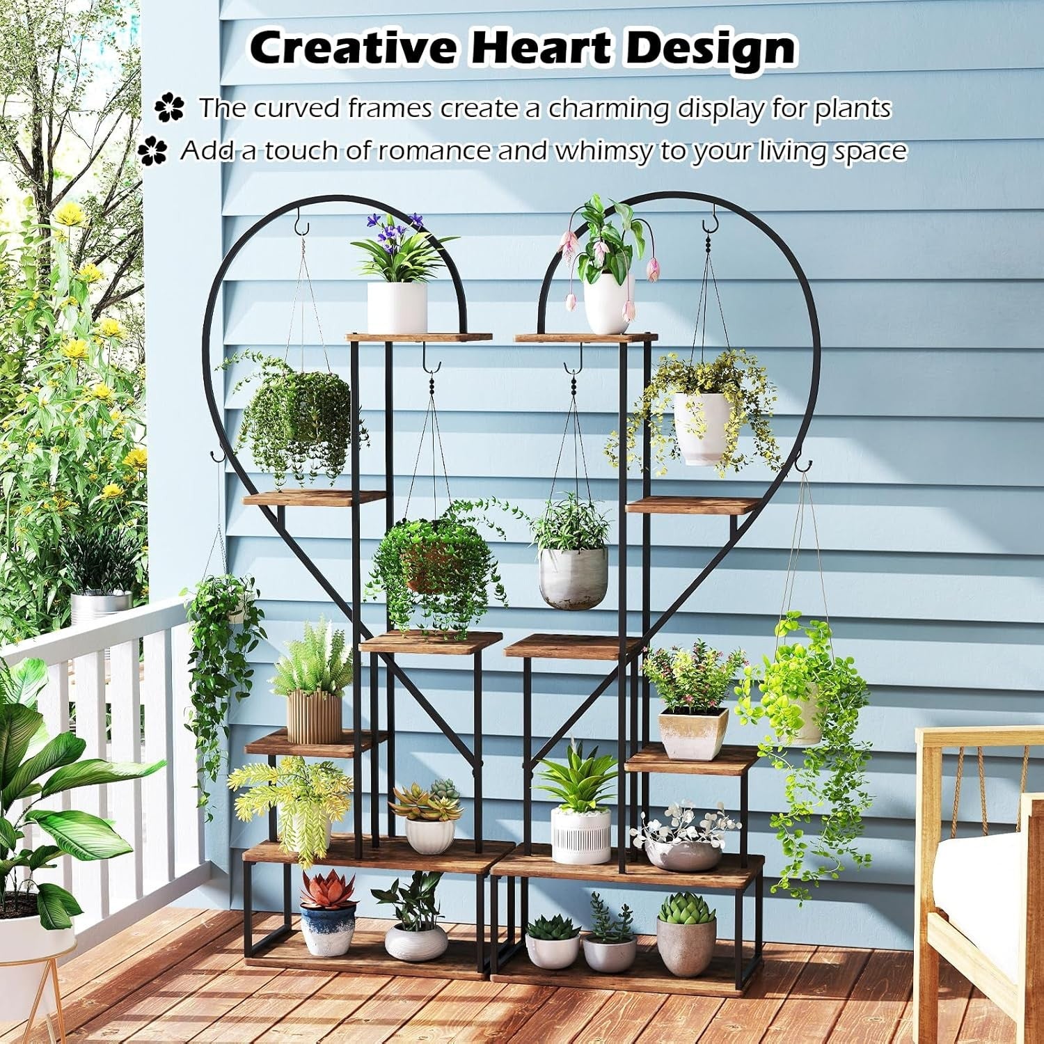 6 Tier Tall Metal Plant Stand Indoor Outdoor Heart Shape Flower Shelf