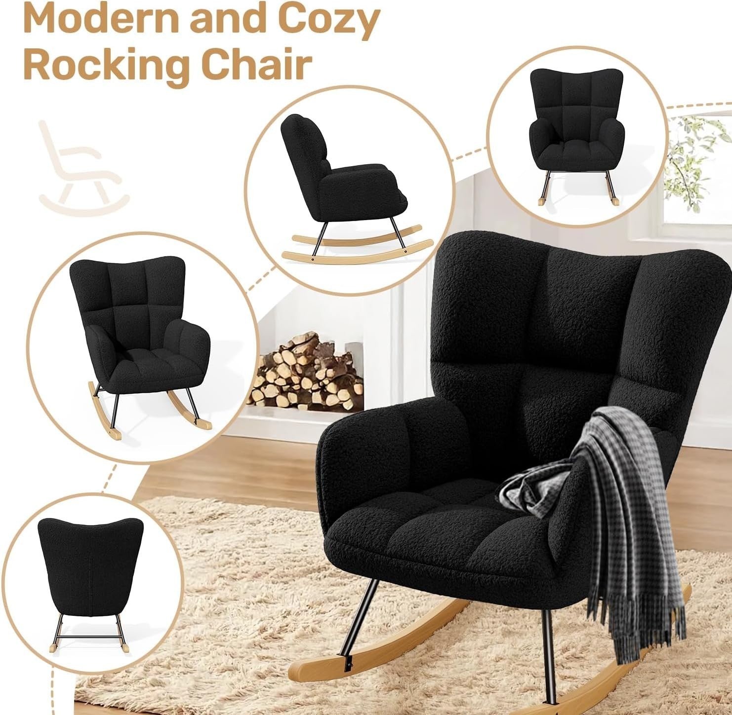 Comfy Tufted Rocking Chair High Back Memory Foam Load 136kg Living Room