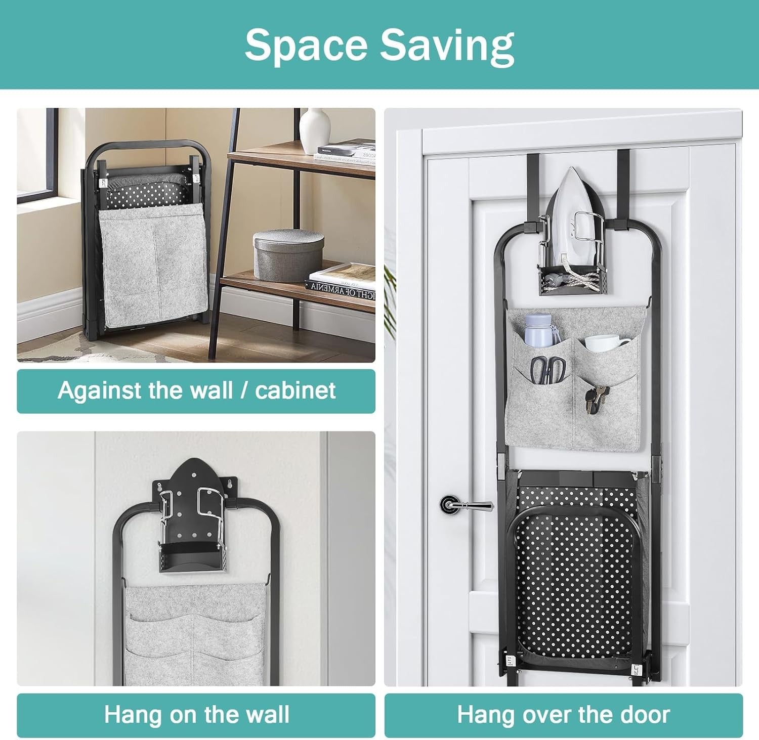 Door Ironing Board Space Saving Hanging Foldaway with Iron Holder