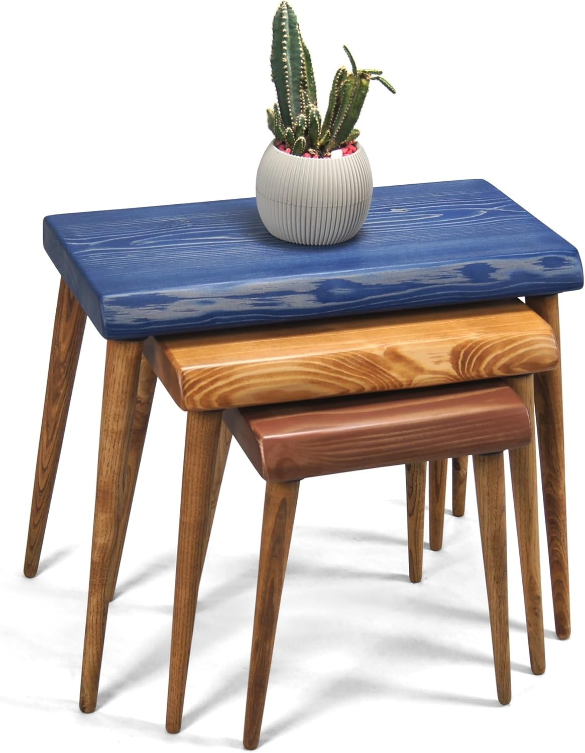 Wood Nesting Side End Coffee Table Set Mid Century Modern Scandinavian Decor