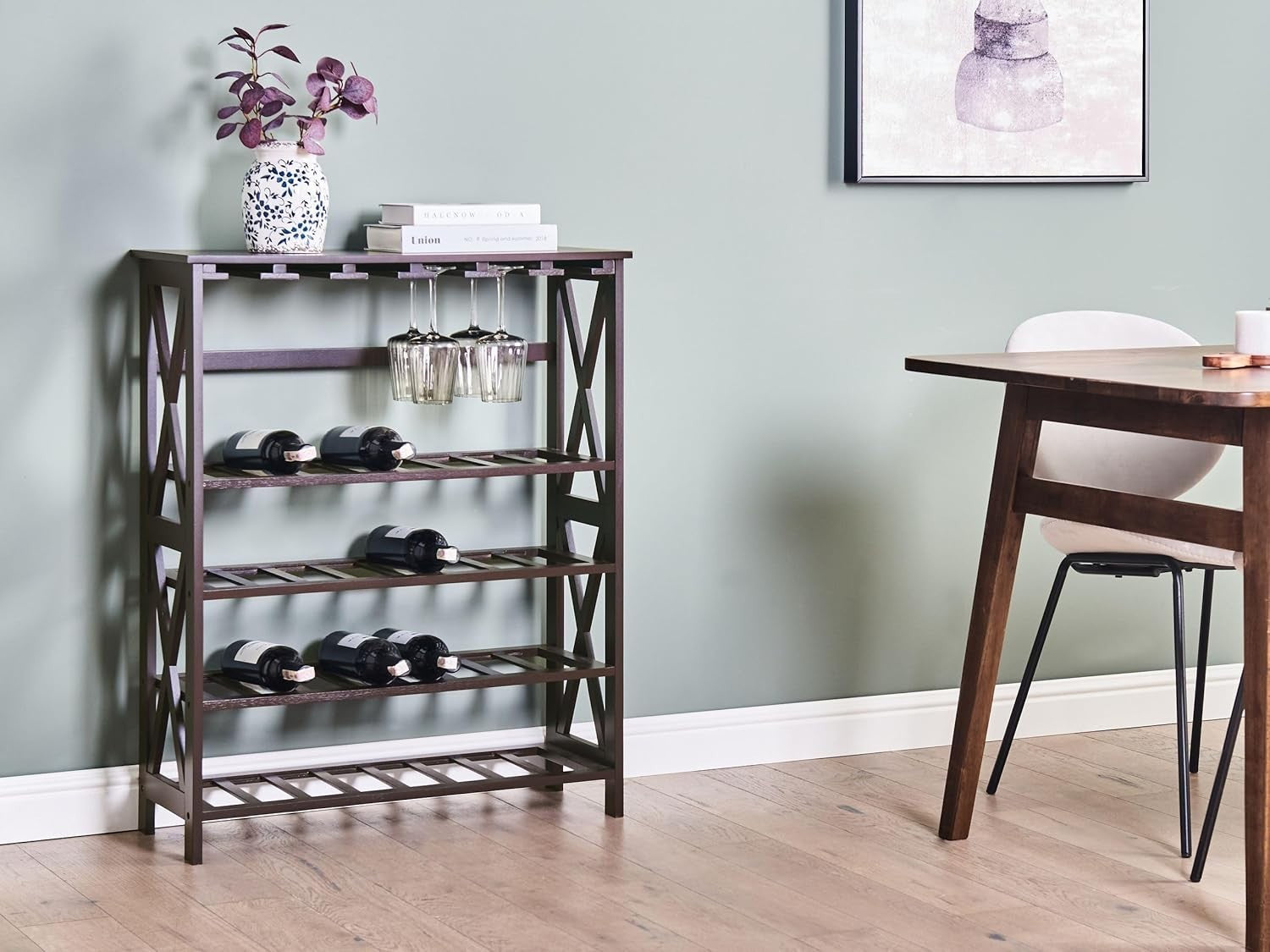 Large Wooden Wine Rack Freestanding Shelf Storage for Bottles & Glasses