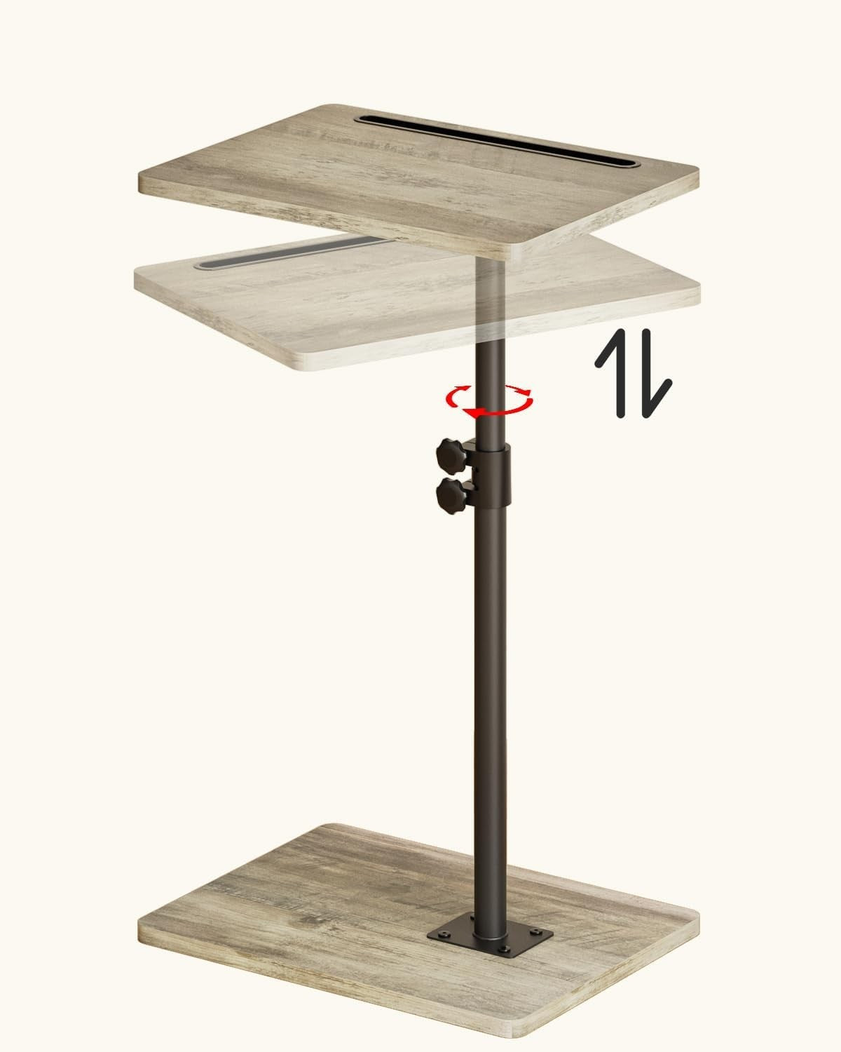 Adjustable C-Shaped Swivel Side Table 40x30x(45-81)cm Grey Coffee Tray