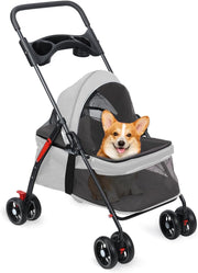 Small Dog Stroller Folding Pet Buggy Breathable Mesh Wheels Travel