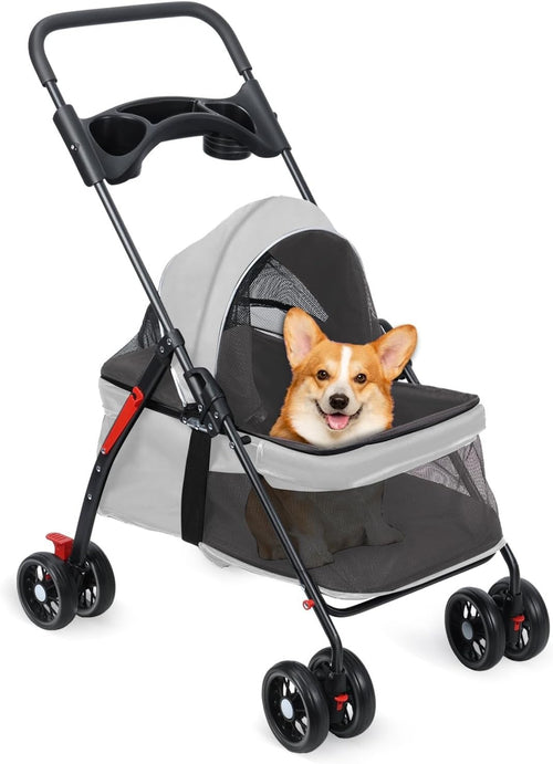 Small Dog Stroller Folding Pet Buggy Breathable Mesh Wheels Travel