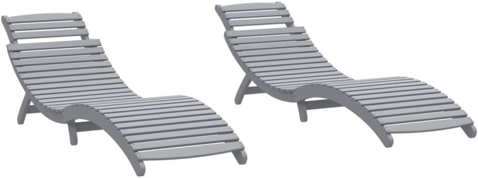 2-Piece Solid Acacia Wood Sun Loungers Foldable Patio Garden Relax Chairs