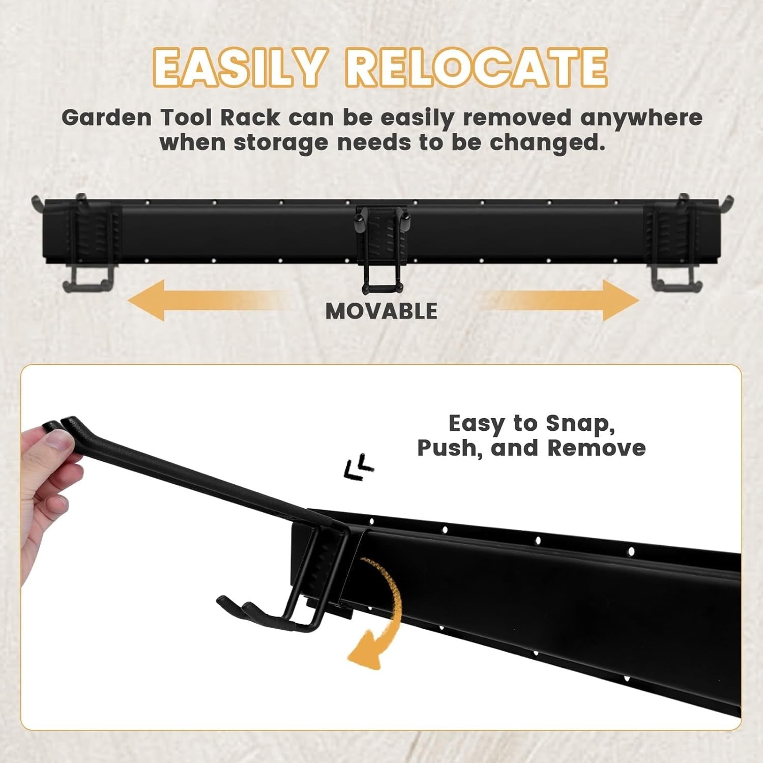 Wall-Mount Garden Tool Rack 81cm 6 Hooks & 2 Straps Garage Organizer