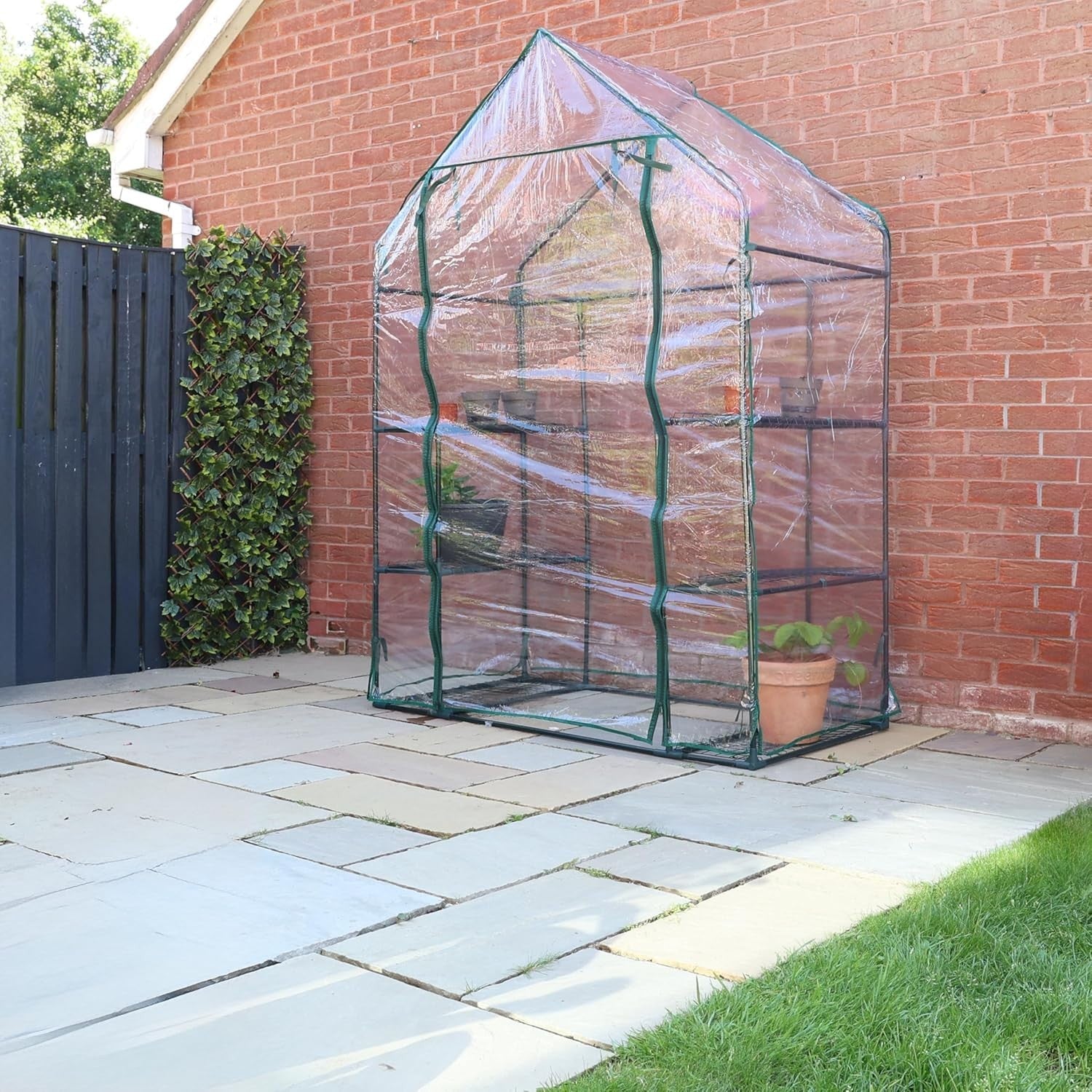 Walk-In Greenhouse with 3 Shelves | Heavy Duty Steel Frame & Clear PVC Cover
