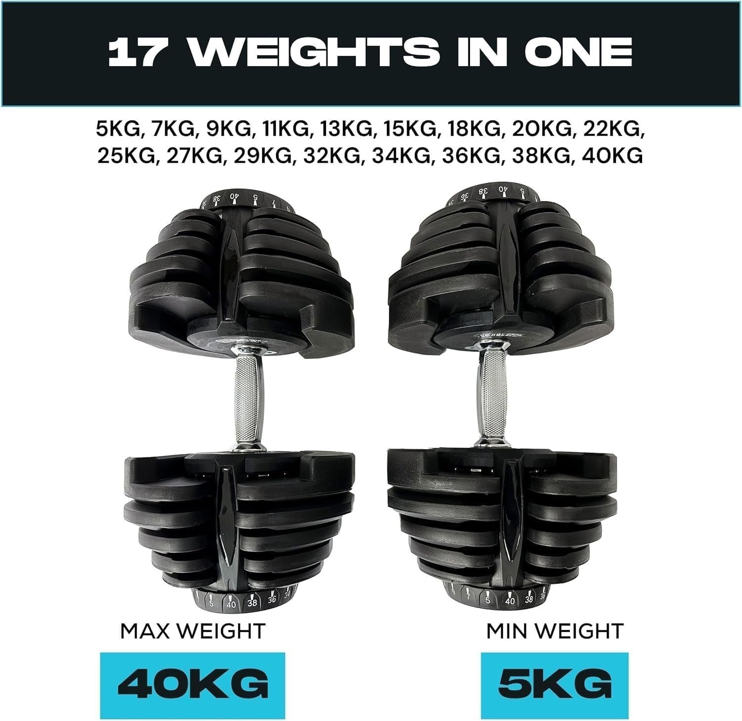 Adjustable Dumbbell Pair 17-in-1 Smart Click Anti-Slip Home Gym Weights