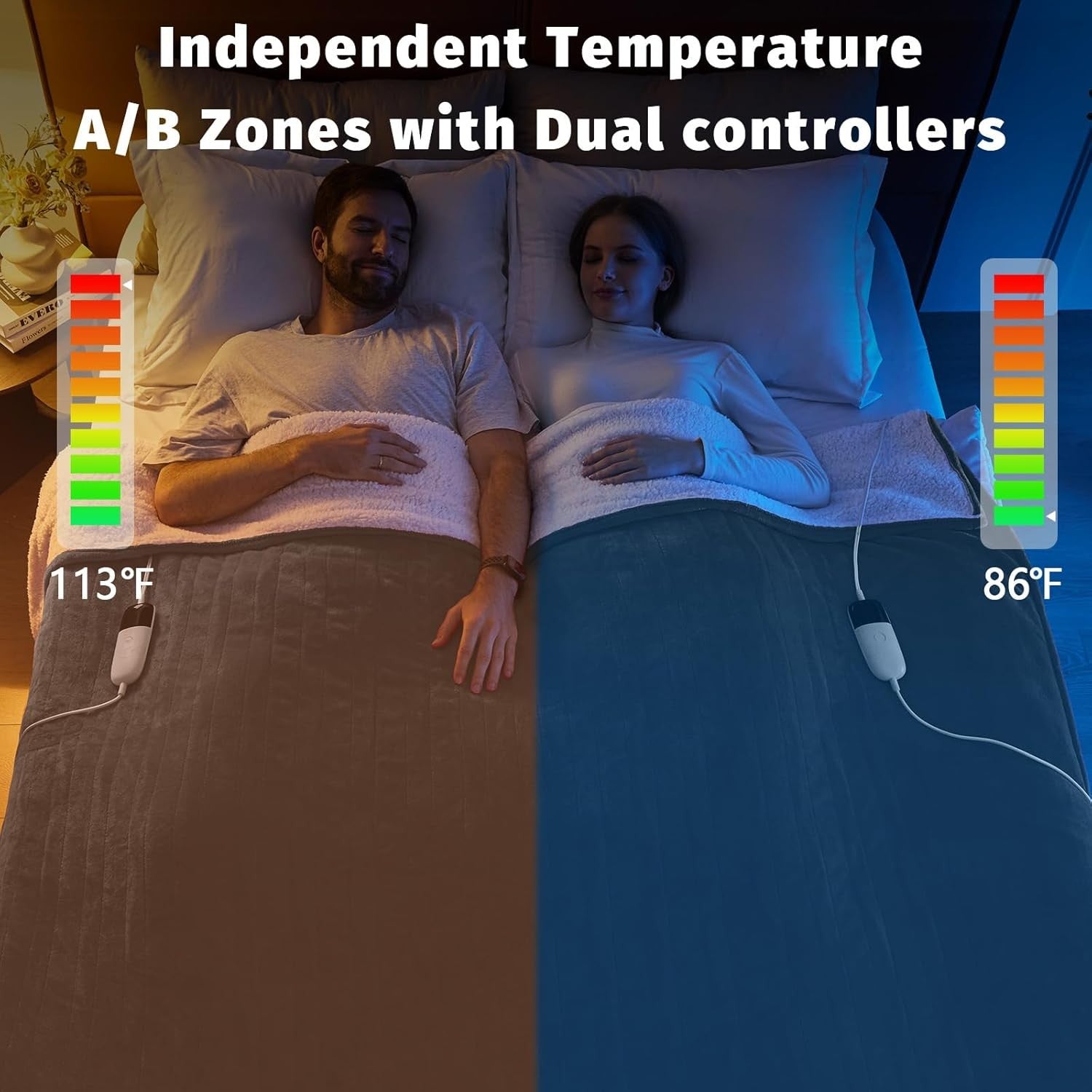 Queen Heated Electric Blanket Dual Control 10 Heat Levels Grey