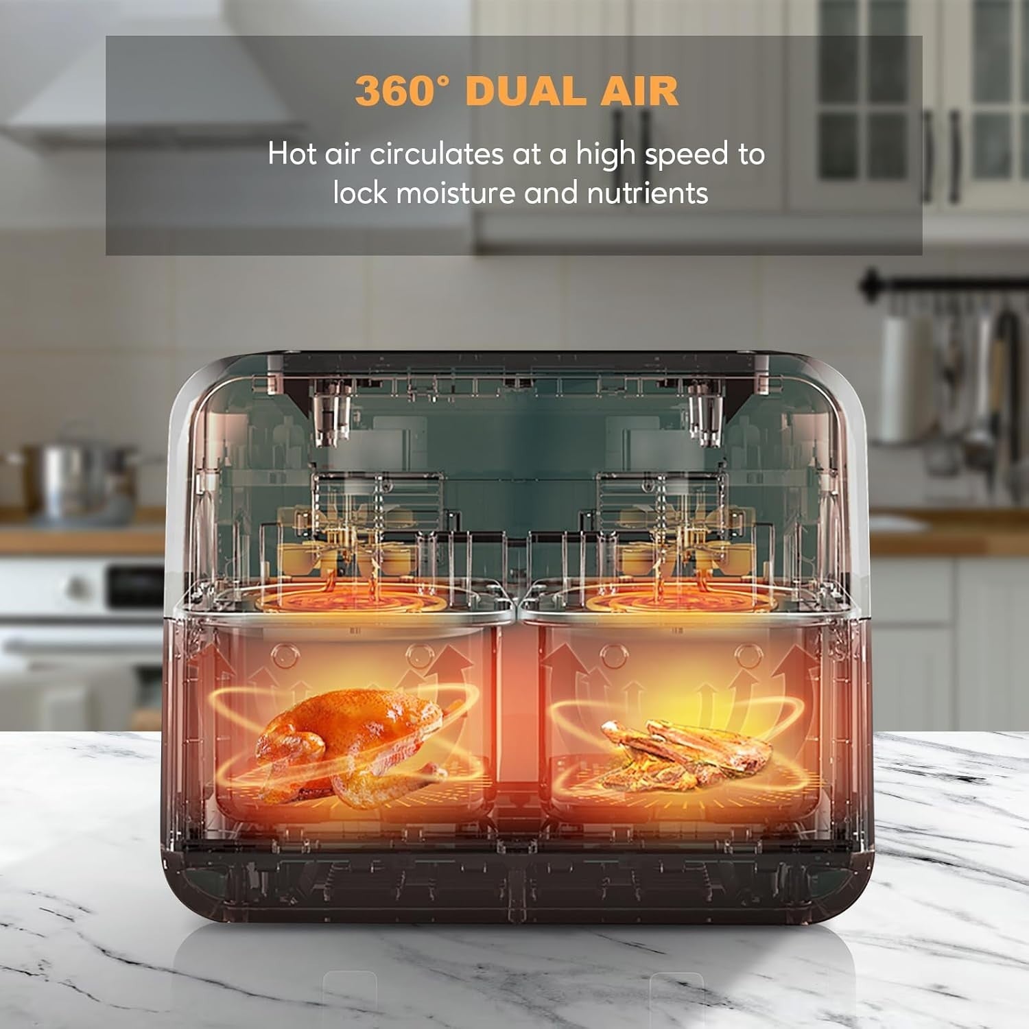 Dual Air Fryer 9L Double Basket 1700W Digital Two Zone Window