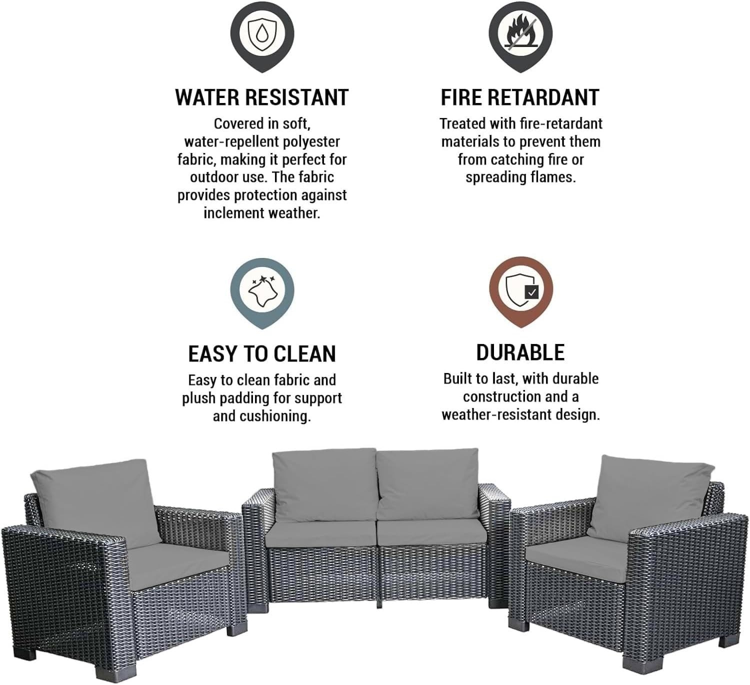 Waterproof Rattan Patio Chair Cushions Outdoor Seat Pads Foam 8-Pc Set