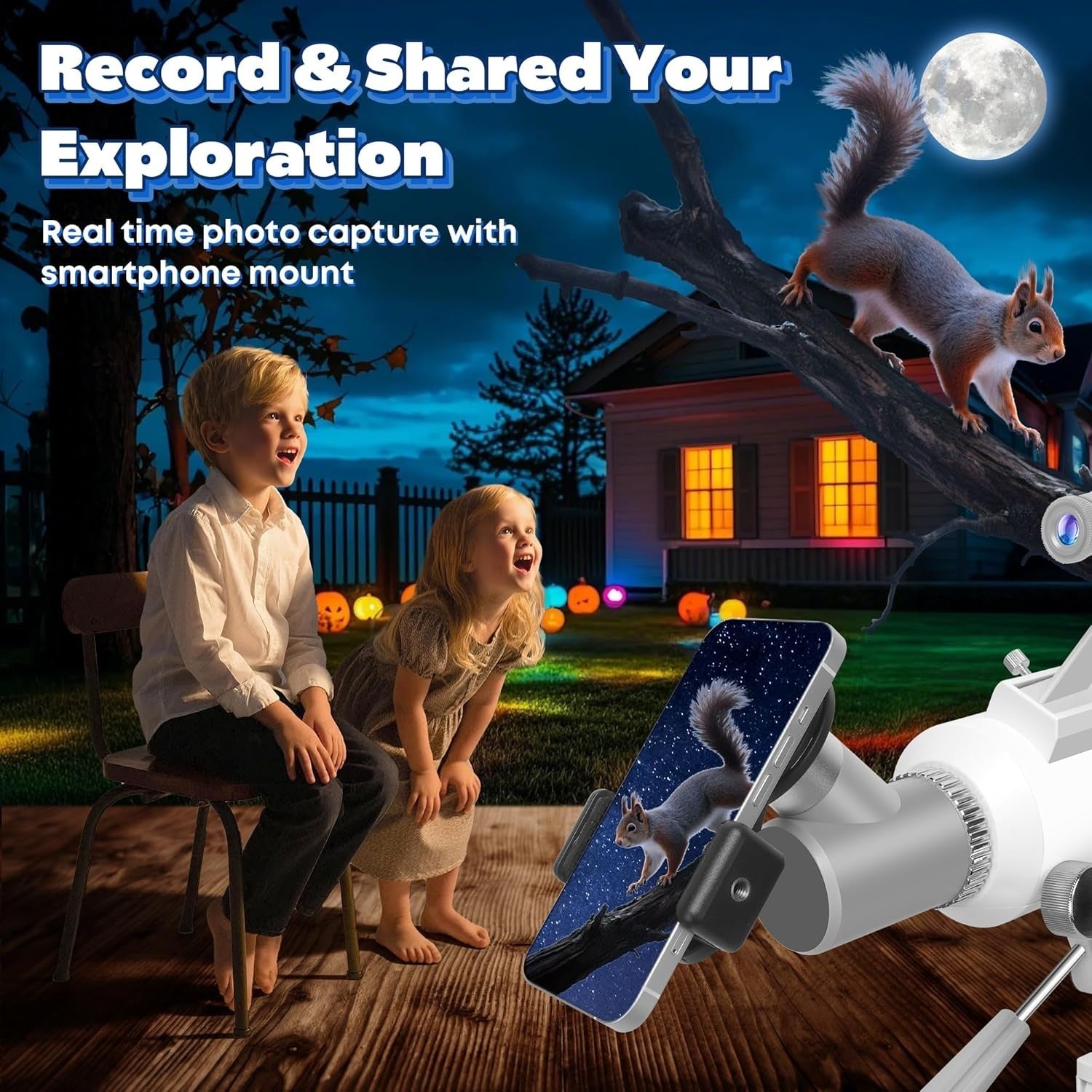 80mm Aperture 500mm Refractor Telescope with Phone Adapter & Stickers – White