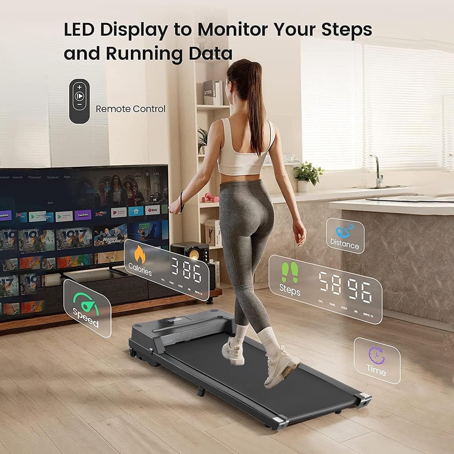 Under Desk Treadmill 2.5HP Foldable Walking Pad Home Office LED Display
