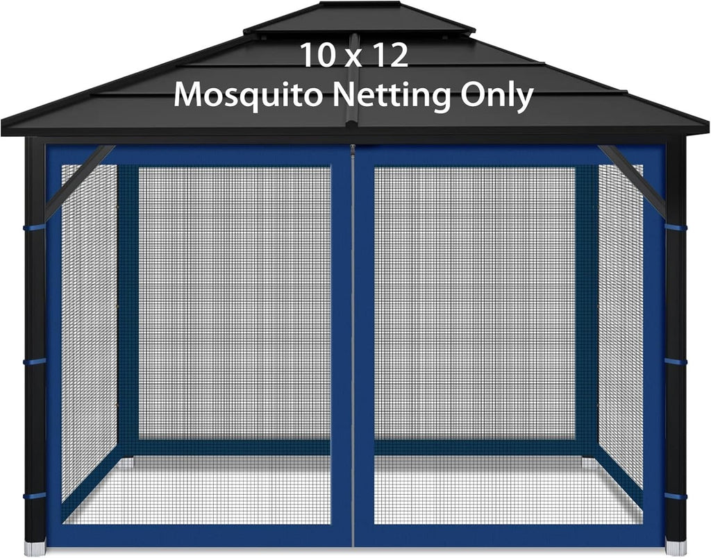 10x12ft Navy Blue Gazebo Mosquito Netting 4 Panels Zipper Sidewalls Outdoor