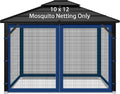 10x12ft Navy Blue Gazebo Mosquito Netting 4 Panels Zipper Sidewalls Outdoor