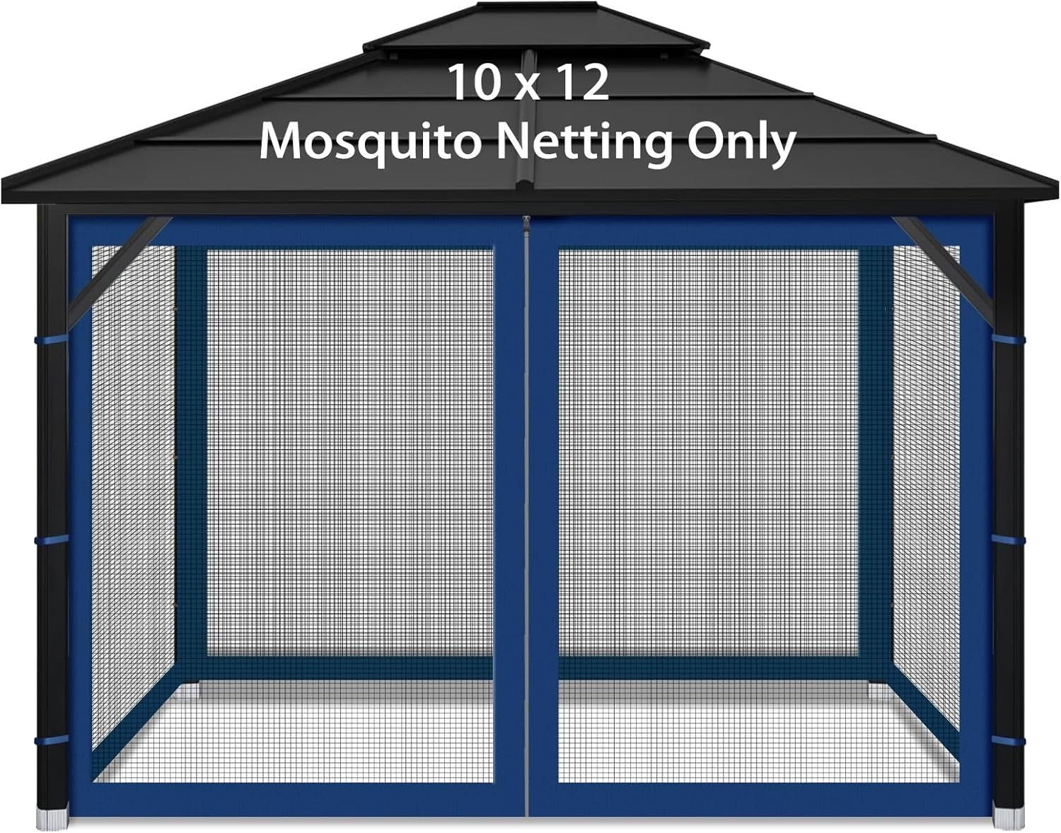 10x12ft Navy Blue Gazebo Mosquito Netting 4 Panels Zipper Sidewalls Outdoor