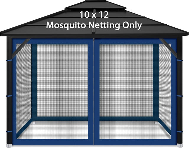 10x12ft Navy Blue Gazebo Mosquito Netting 4 Panels Zipper Sidewalls Outdoor