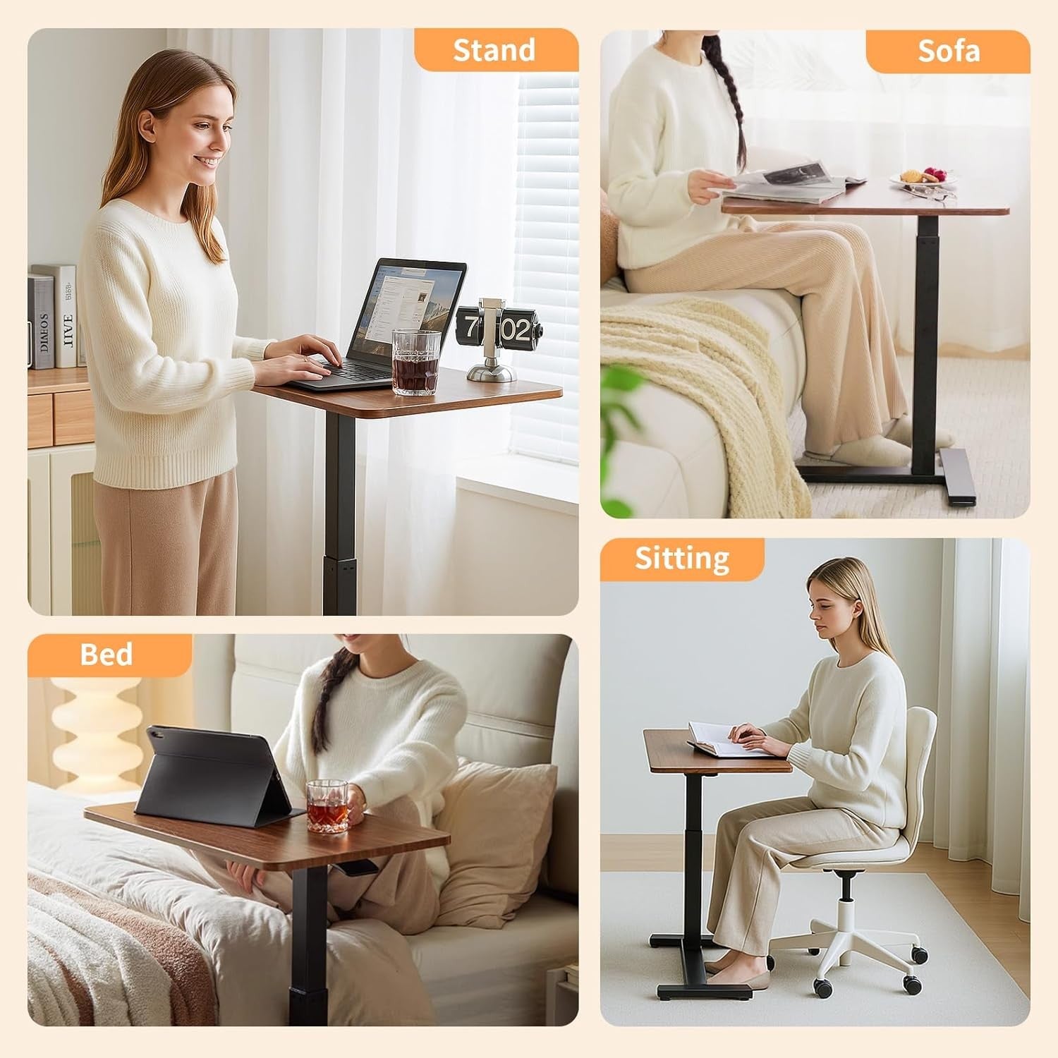 Adjustable C Shaped Sofa Laptop Desk With Wheels Pneumatic Height Lift