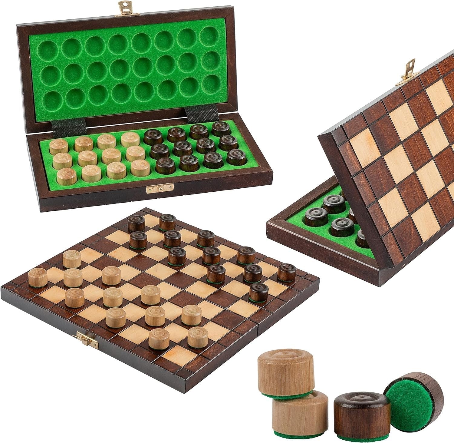 25cm Wooden Checkers Set | Folding 64-Square Travel Draughts Board | Compact Gam