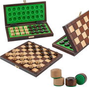 25cm Wooden Checkers Set | Folding 64-Square Travel Draughts Board | Compact Gam