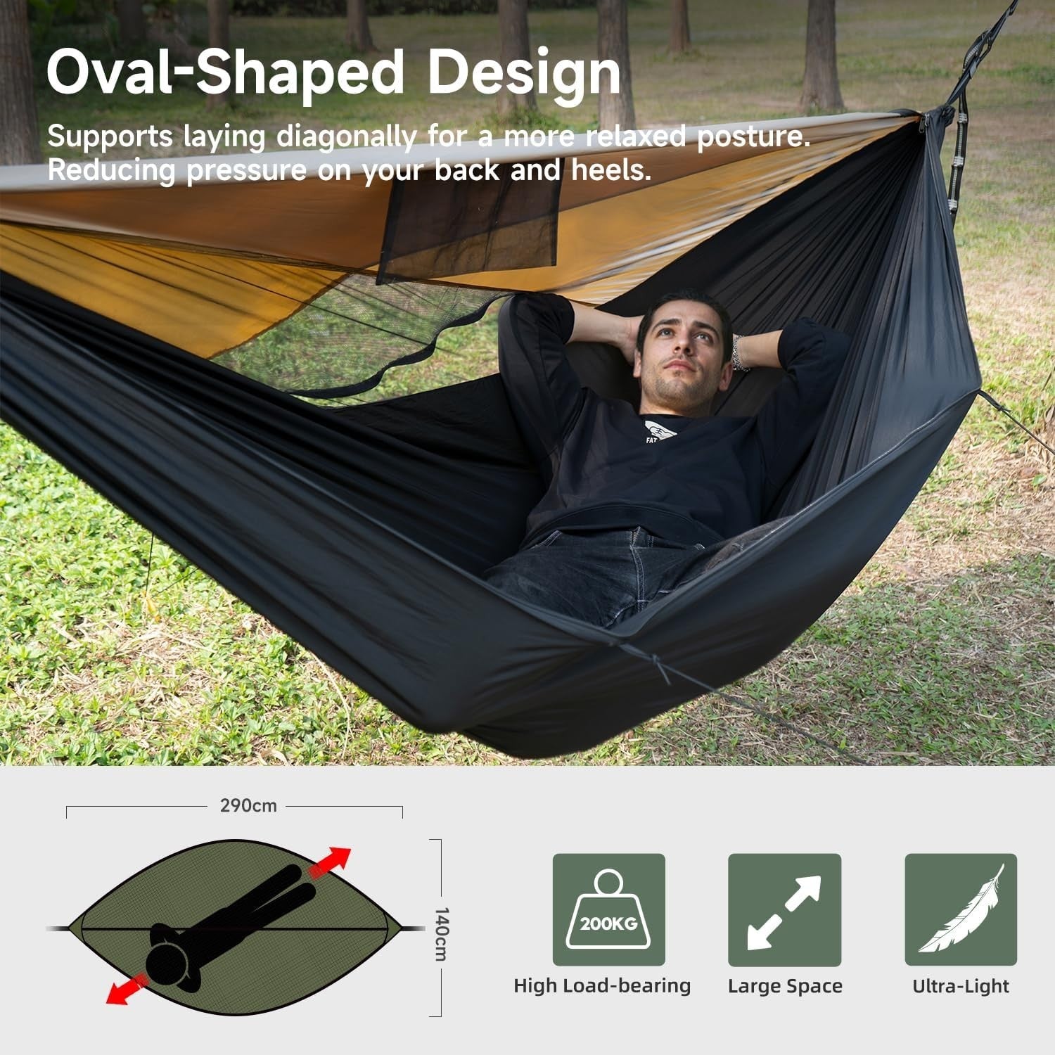Camping Hammock with Mosquito Net & Sunshade | 290x140CM, 250KG Max Load