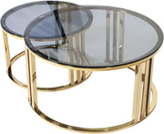 Round Glass Coffee Table Gold Metal Legs Modern Living Room Sofa Side Table