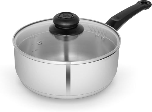 16cm Stainless Steel Saucepan Cookware with Glass Lids Suitable for All Hob Type