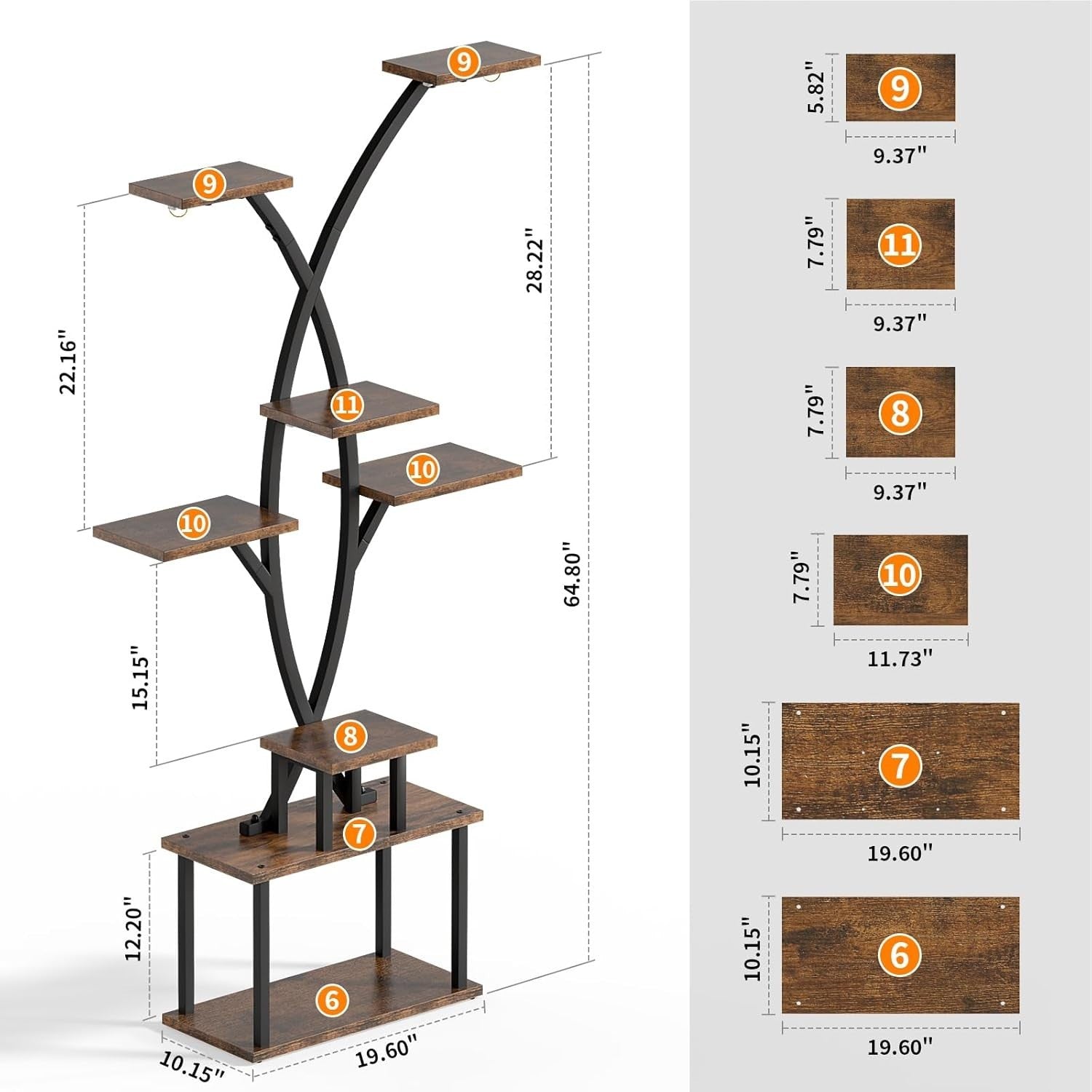 7-Tier Metal Plant Stand with Grow Lights, Tall Corner Shelf for Indoor Plants