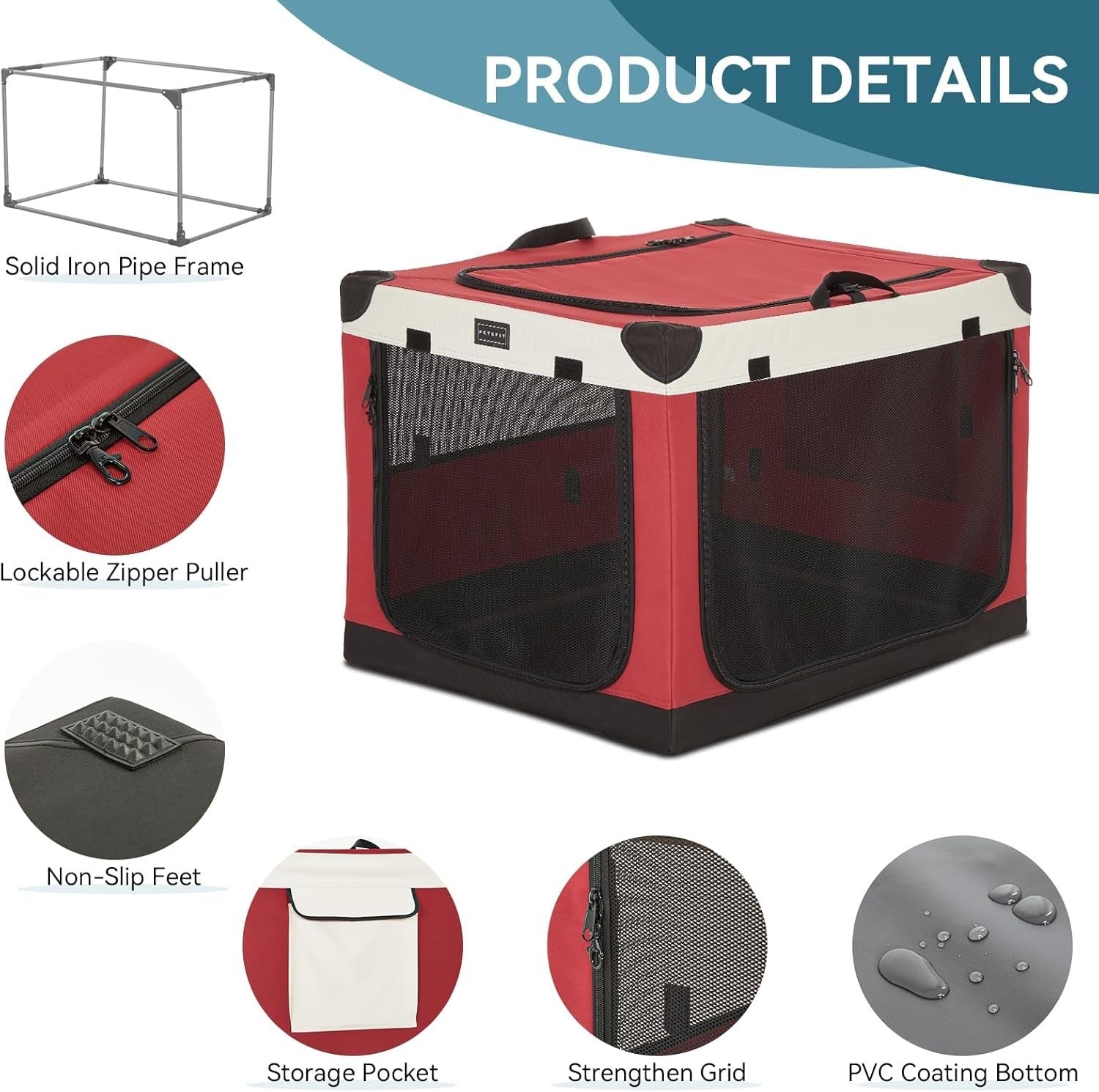 Pop Up Soft Dog Crate Red – Foldable Travel Kennel for Medium & Large Pets