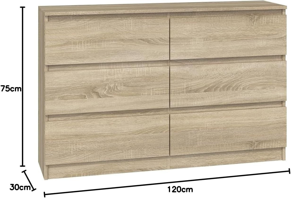Modern 6-Drawer Sonoma Oak Dresser Chest – Smooth Glide, Space-Saving Storage