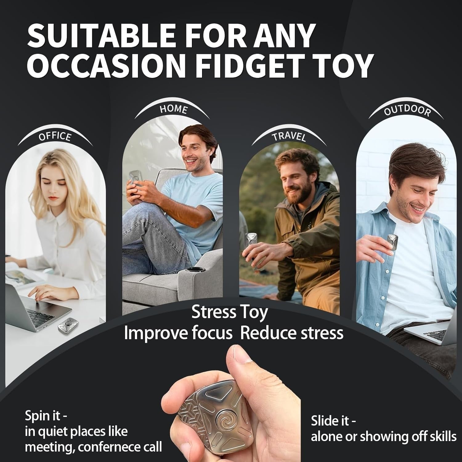 Silent Metal Magnetic Fidget Spinner Slider Stress Relief ADHD Desk Toy