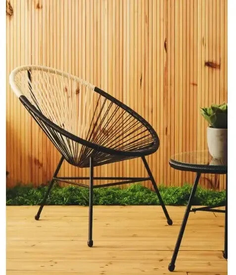 3 Piece Rattan Garden Bistro Set Outdoor Chairs & Glass Table Weatherproof