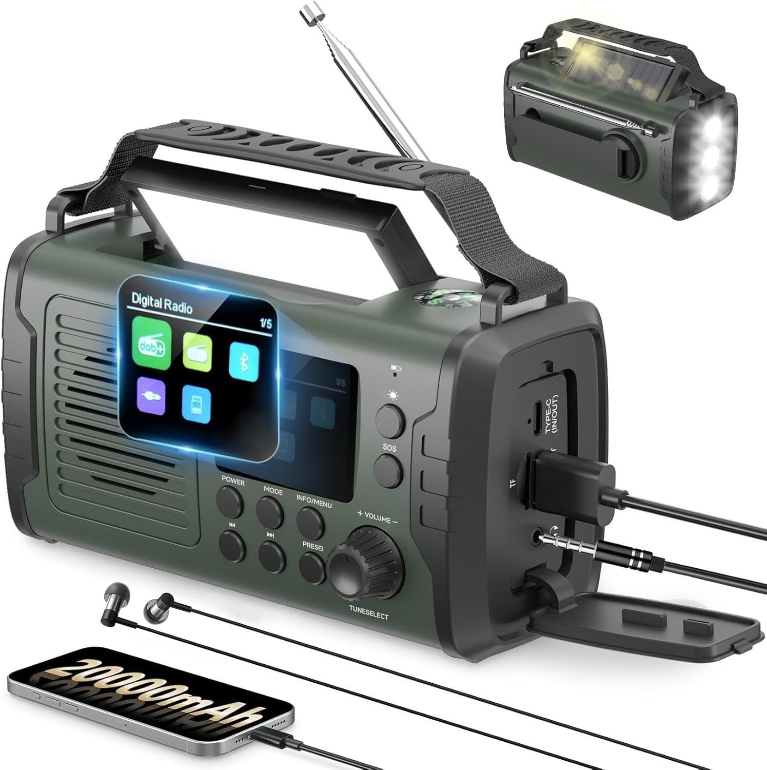 20000mAh Emergency Solar Hand Crank Radio with DAB/FM & Bluetooth