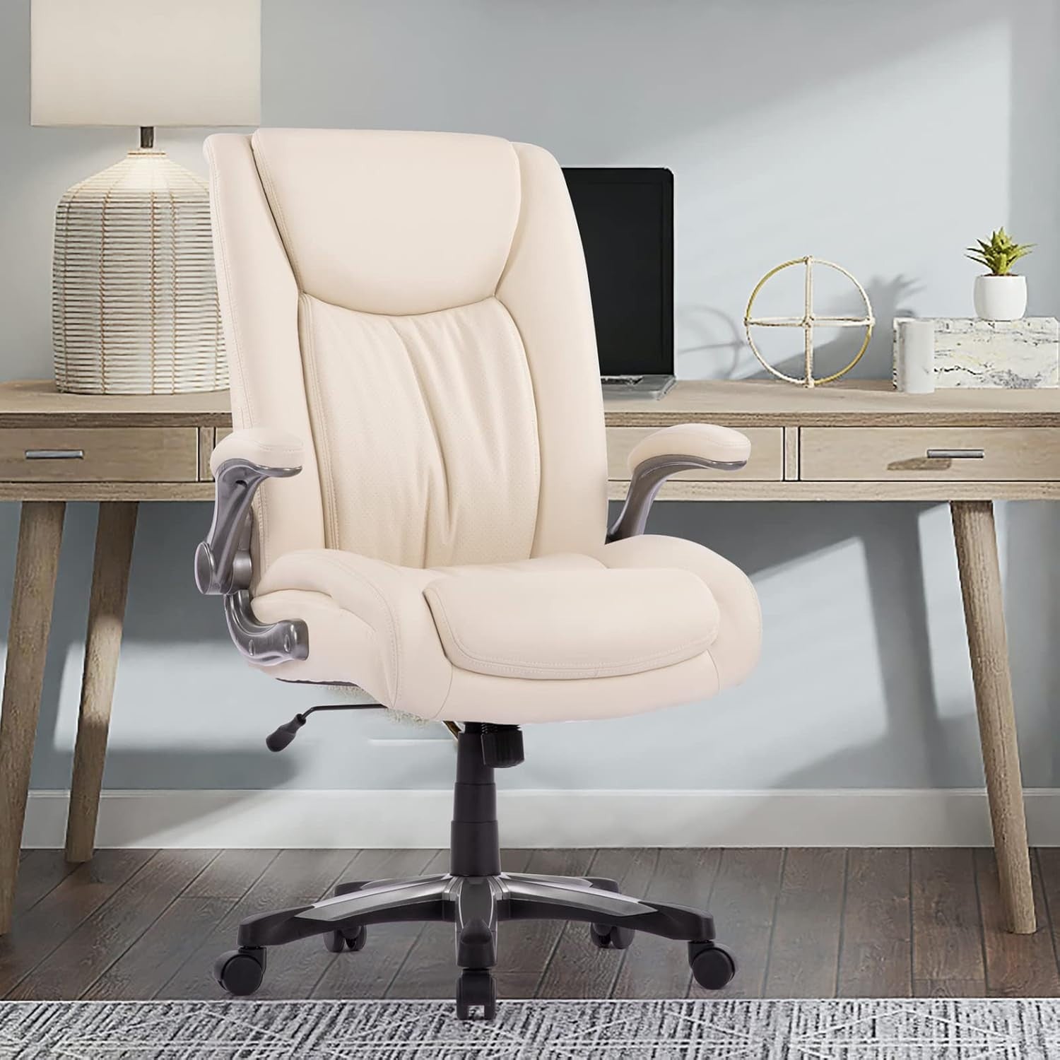 Big & Tall Office Chair Ergonomic Desk Seat 400lbs Wide PU Leather Ivory