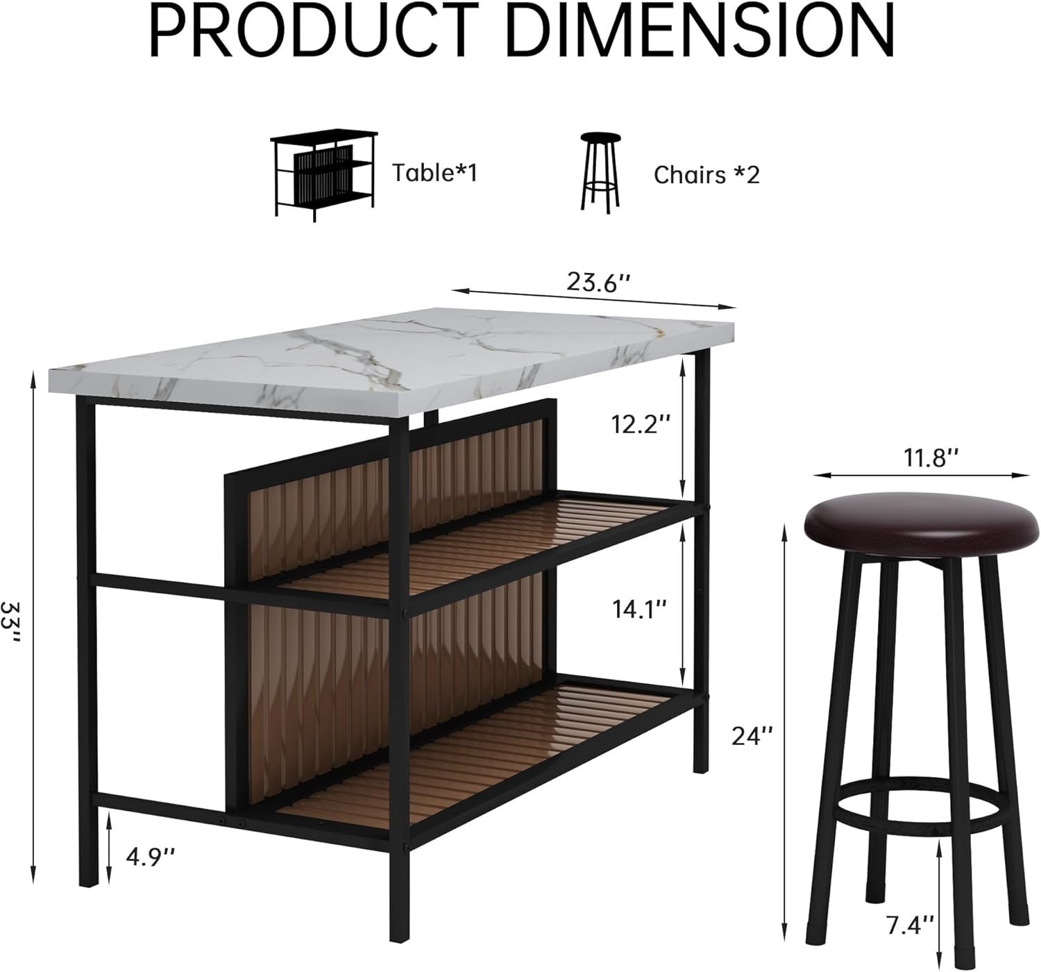 White Kitchen Island with Bar Stools & Storage, Small Dining Table Set