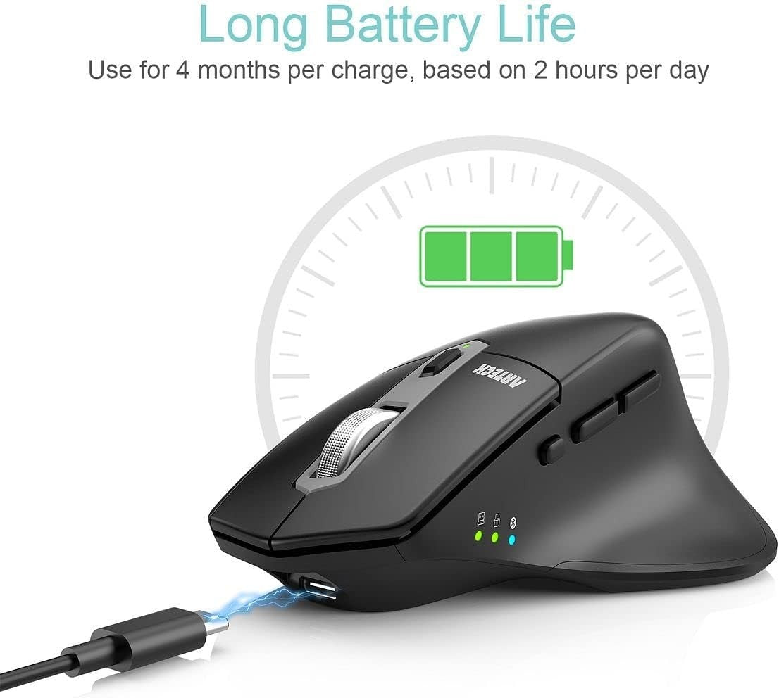 Multi Device Wireless Mouse Silent Ergonomic Rechargeable Bluetooth USB-C