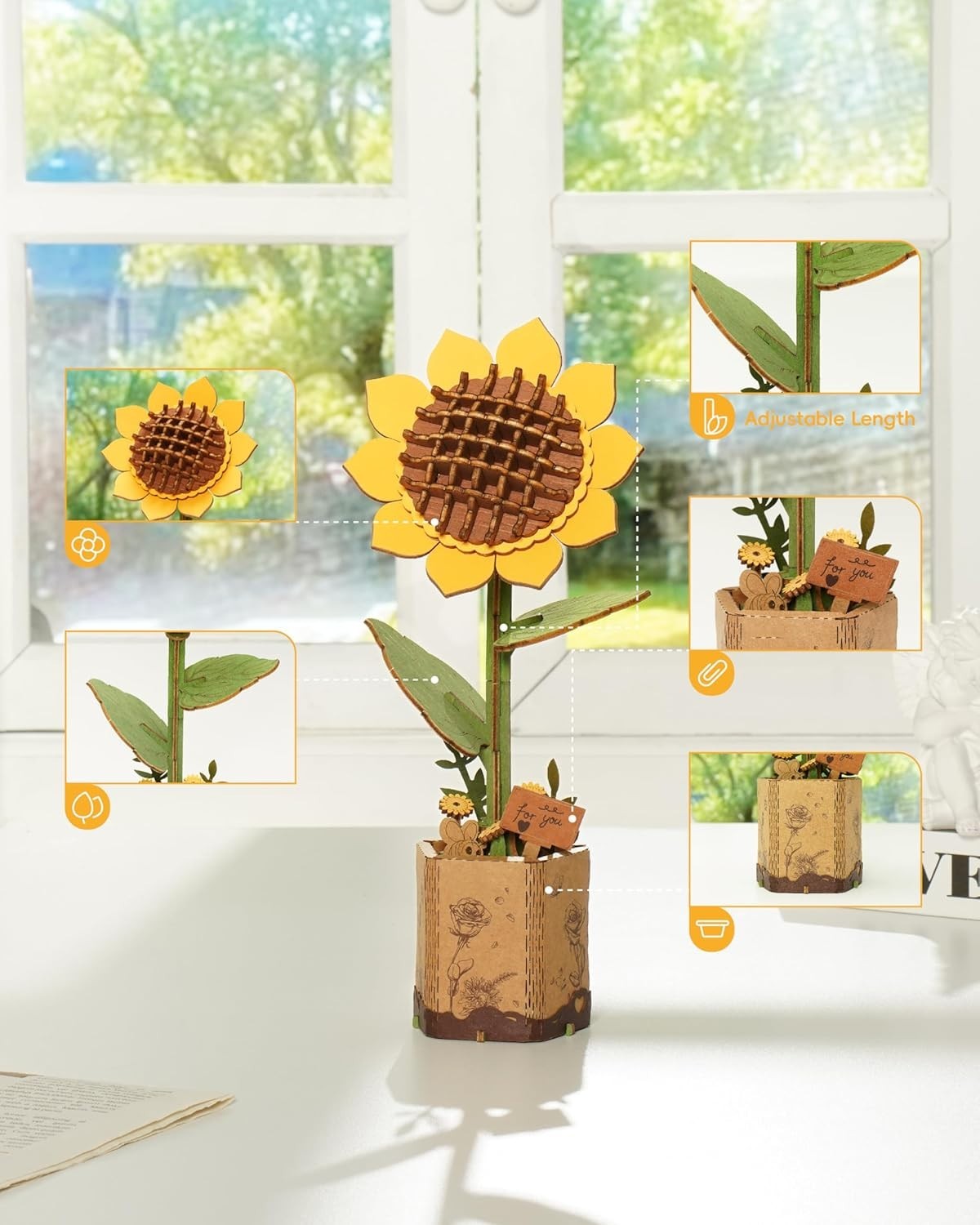 3D Wooden Sunflower Puzzle Kit – DIY Flower Craft Gift & Home Decor