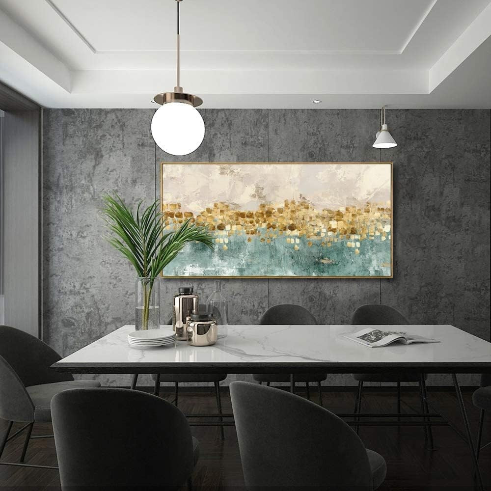 Abstract Wall Art Canvas – Large Blue Yellow Modern Wall Decor 24x48in