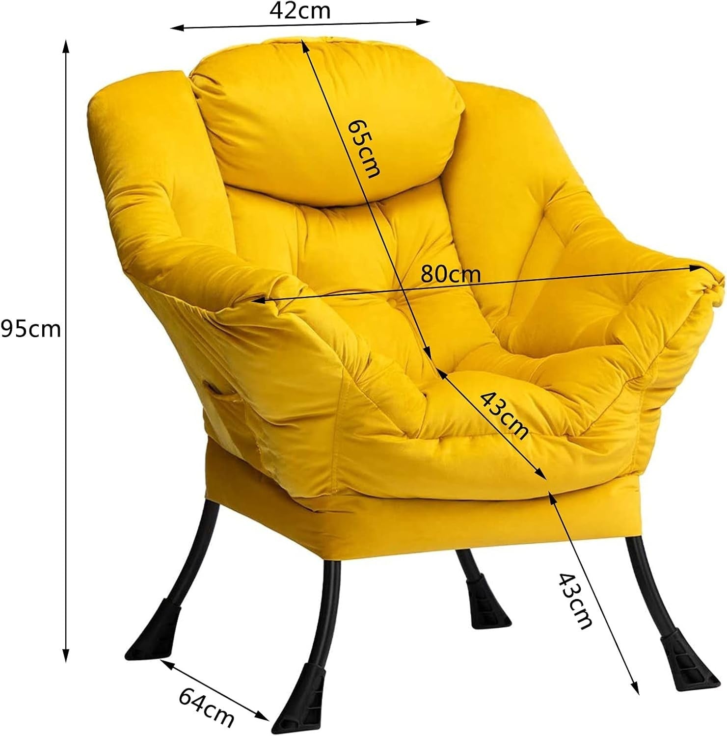 Velvet Accent Armchair with Steel Frame | Comfy Reading & Relax Chair Yellow