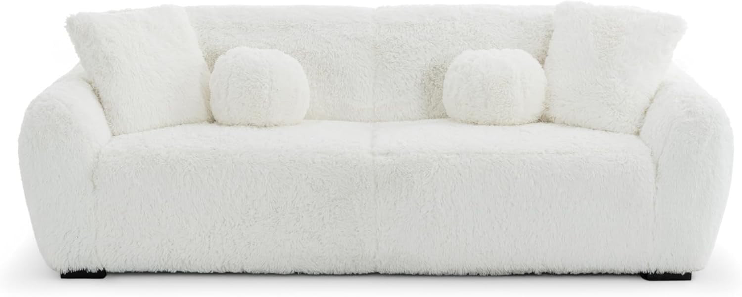 White Teddy Sofa Set 3+1 Faux Fur Deep Seat Fluffy Lounge Chair & Couch