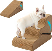 Adjustable 3 Step Dog Stairs Pet Ramp Non Slip Washable Brown