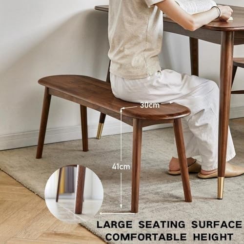Solid Oak Wood Dining Bench Walnut Half-Round Entryway Bedroom Seat 47in