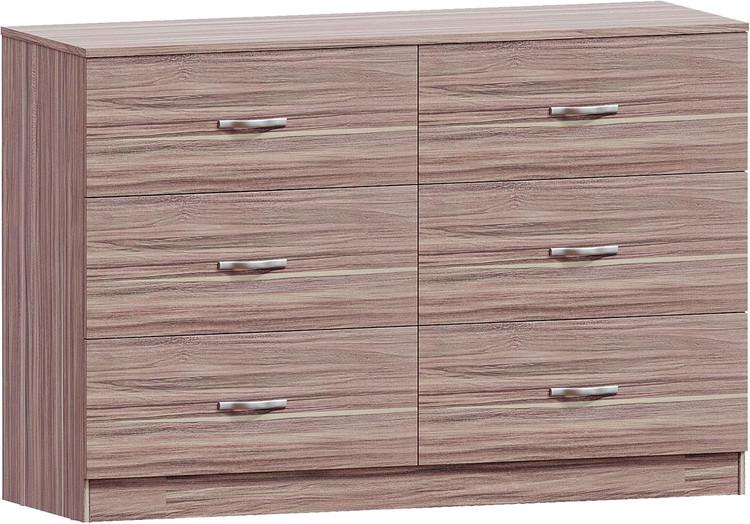 Walnut 6 Drawer Chest Bedroom Storage Unit Sliding Drawers Flatpack