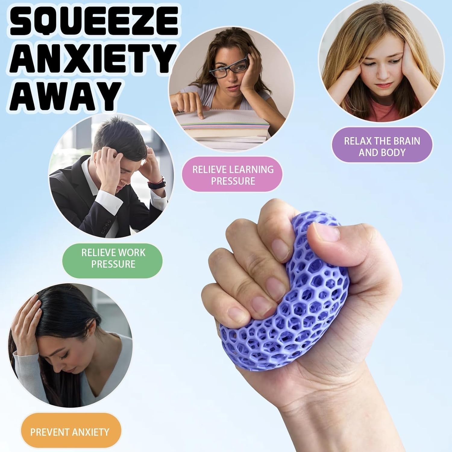 3D Printed Stress Ball Grip Strength Trainer Anxiety Relief Fidget